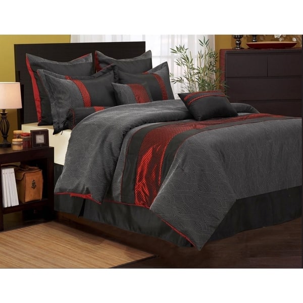 Shop Grand Avenue Ester Red Black 7 Piece Comforter Set On Sale