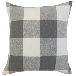 Amory Grey Plaid Down and Feather-filled 18-inch Throw Pillow