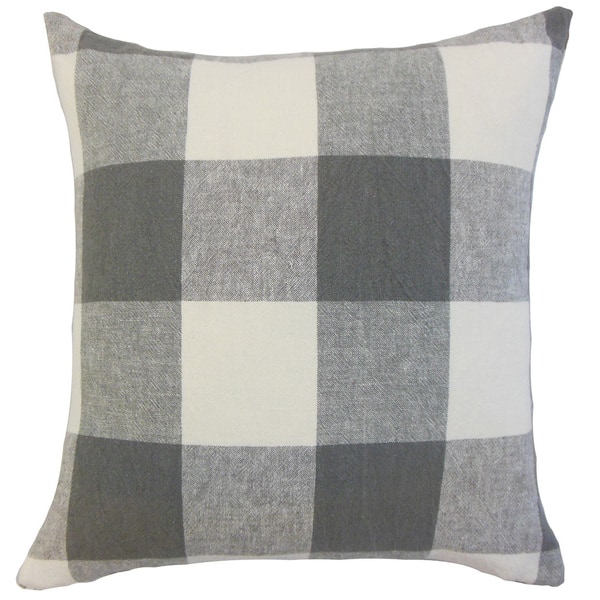 slide 2 of 2, Amory Grey Plaid Down and Feather-filled 18-inch Throw Pillow