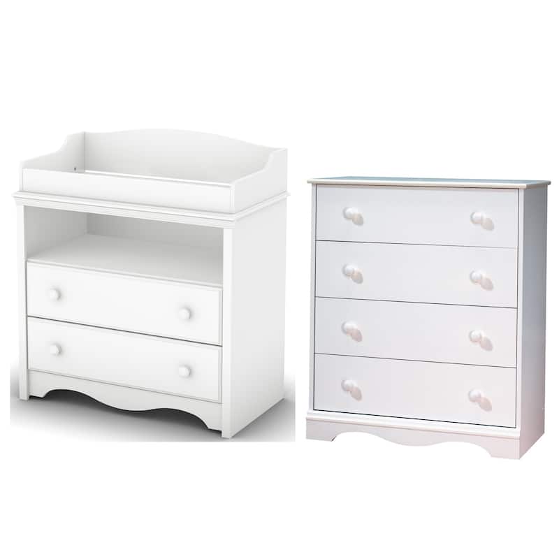 South Shore Heavenly Changing Table and 4-Drawer Chest Set - Pure White