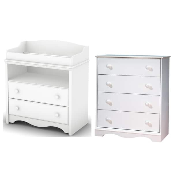 slide 2 of 7, South Shore Heavenly Changing Table and 4-Drawer Chest Set Pure White