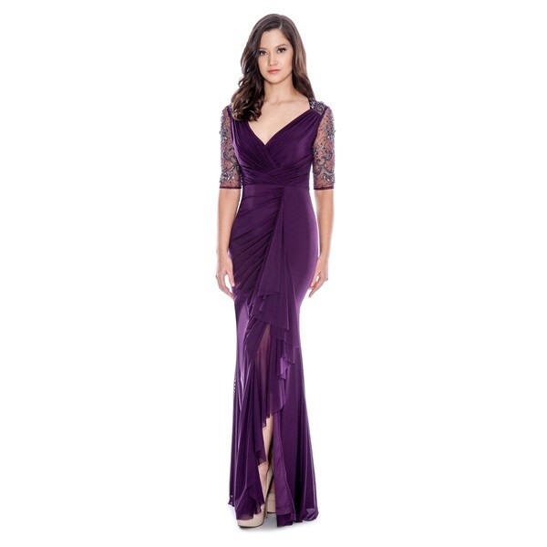 beaded v neck gown