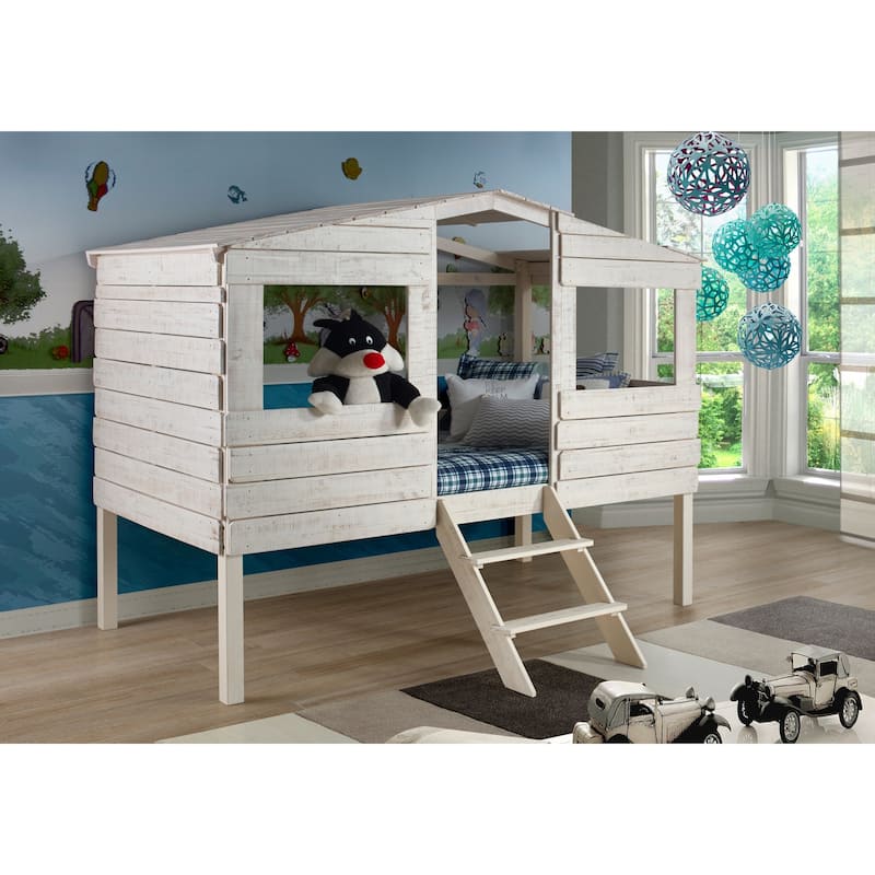 Donco Kids Rustic Sand Twin Tree House Loft Bed - Twin Loft - Rustic Sand