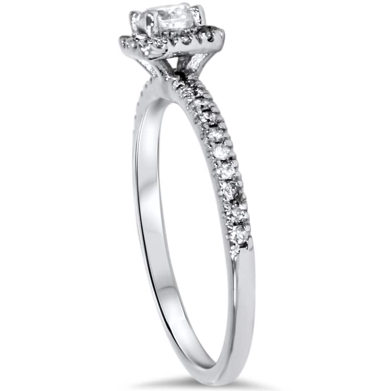 10k White Gold 5/8ct TDW Engagement Cushion Halo Wedding Ring Set