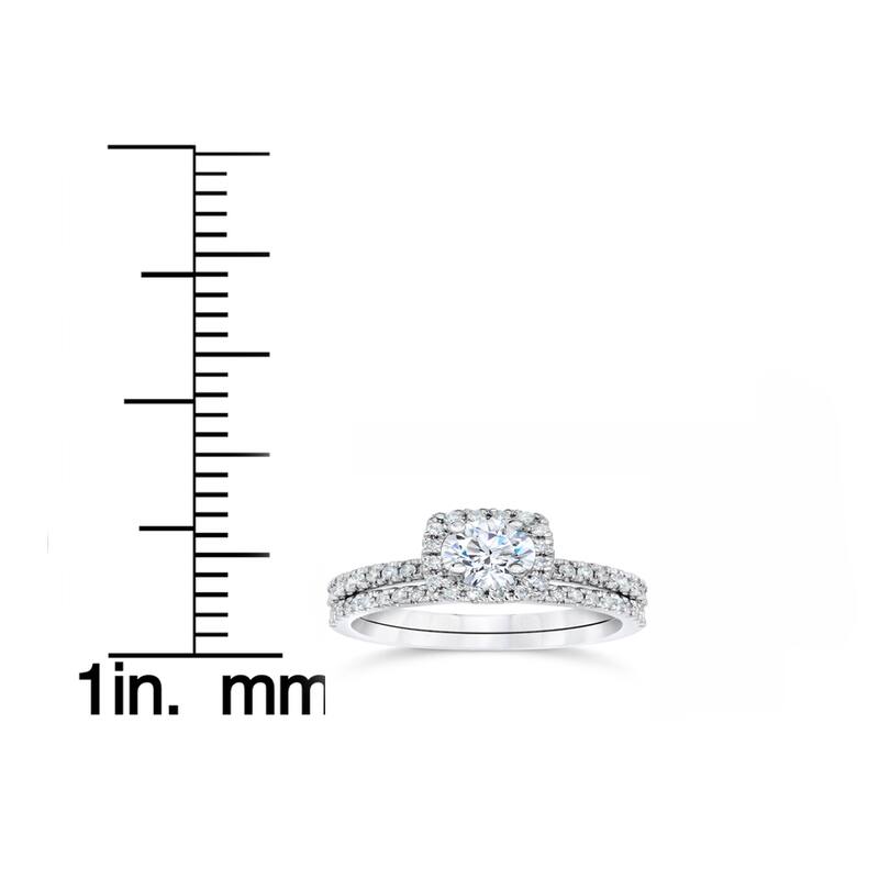 10k White Gold 5/8ct TDW Engagement Cushion Halo Wedding Ring Set