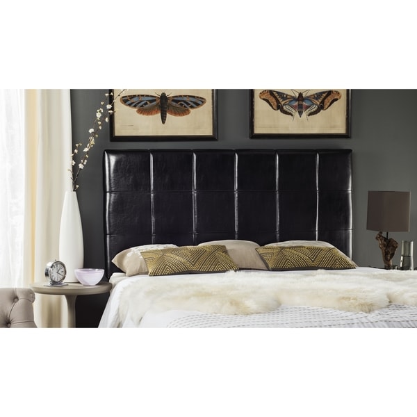 Safavieh Quincy Black Leather Box Quilted Upholstered Headboard Safavieh Quincy Black Leather Box Quilted Upholstered Headboard King