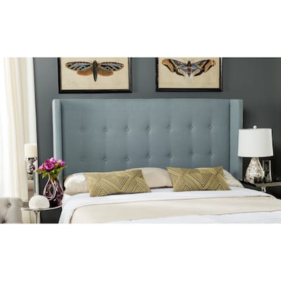 SAFAVIEH Damon Sky Blue Upholstered Tufted Wingback Headboard (Full)