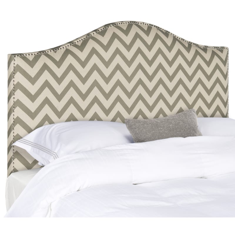 SAFAVIEH Connie Grey/Wheat Chevron Camelback Headboard - Silver Nailhead (Queen)