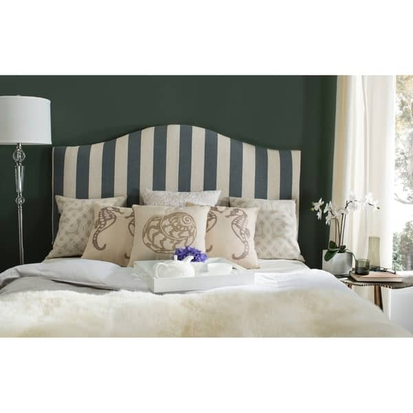 Safavieh Connie Grey And White Stripe Upholstered Camelback Headboard Full