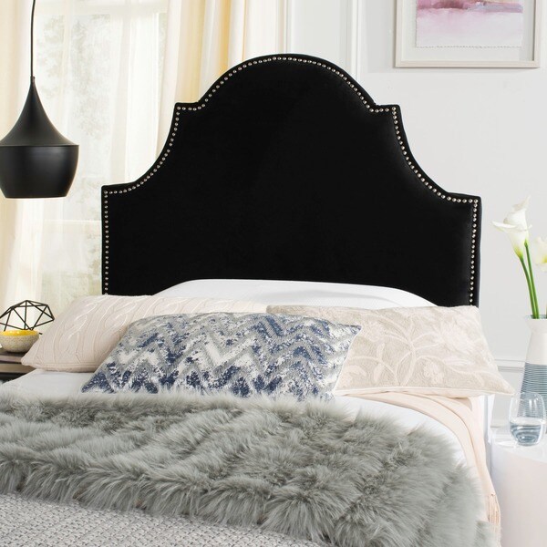 Shop Safavieh Hallmar Black Velvet Upholstered Arched Headboard