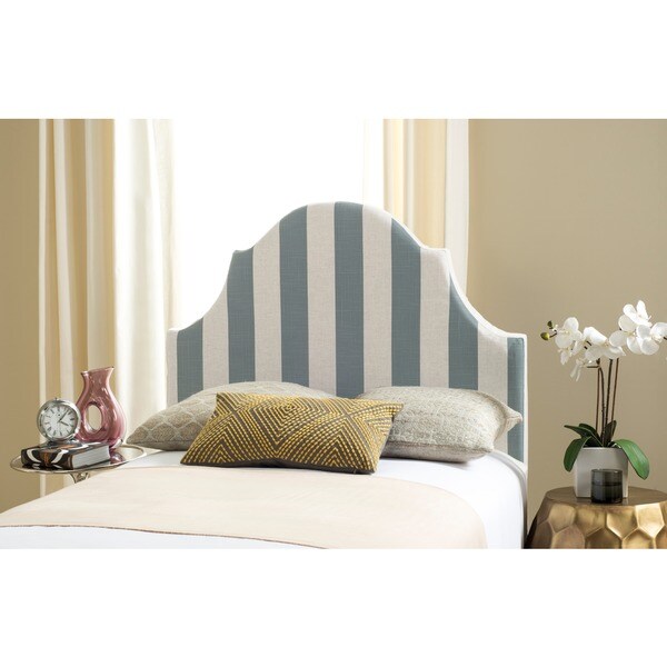 Shop Safavieh Hallmar Grey/ White Stripe Upholstered Arched Headboard
