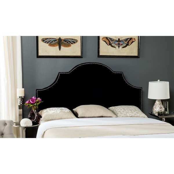 Safavieh Hallmar Black Velvet Upholstered Arched Headboard - Silver Nailhead (Queen)