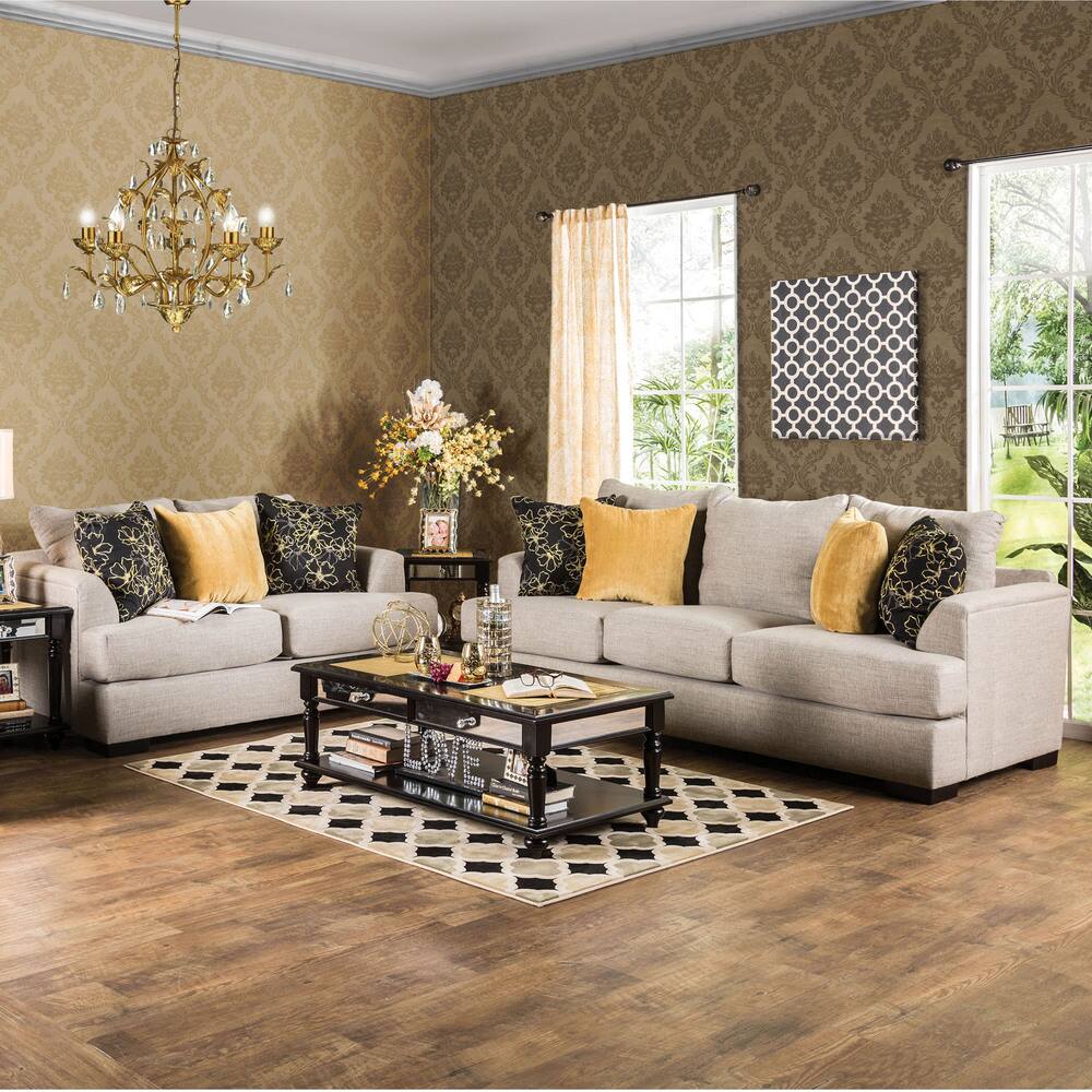 Furniture of America Leslie Contemporary 2-piece Beige Linen Sofa Set