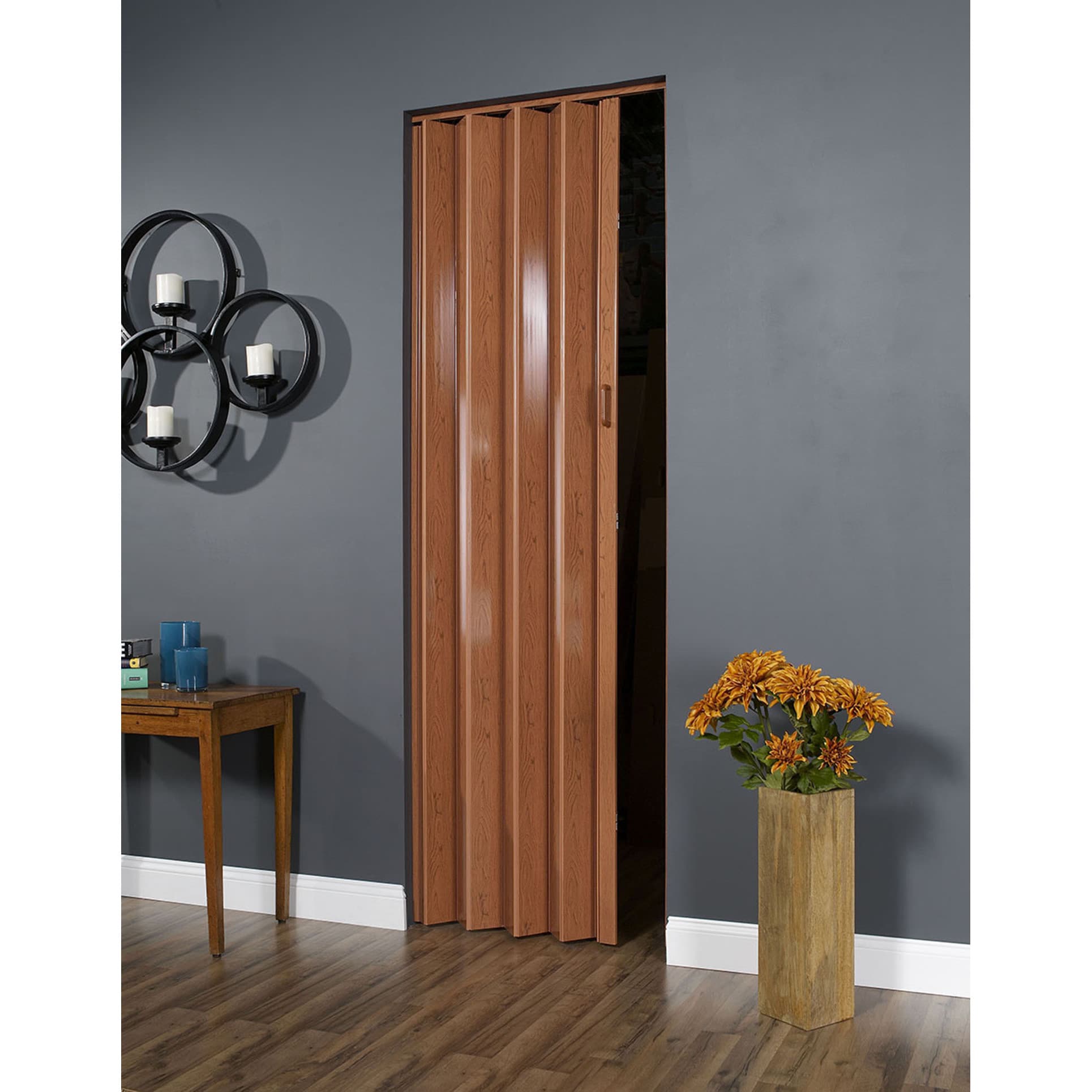 Oakmont Pecan PVC Folding Closet Door Accordion Door 48 x 96