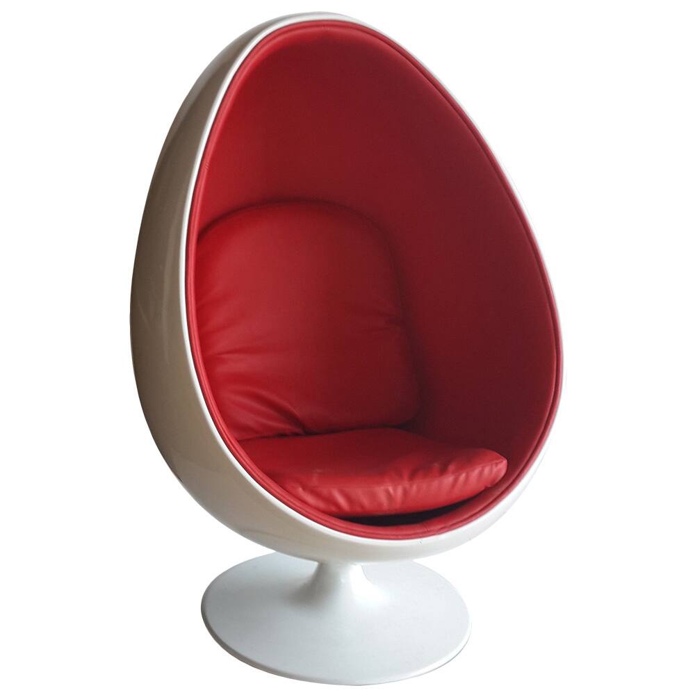 Bienal Egg Shaped Modern Ball Acrylic Chair (Red Cushion) (White Shell)