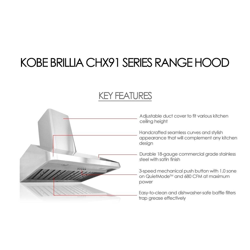 KOBE CHX9136SQBWM1 Brillia 36inch Wall Mount Range Hood Bed Bath