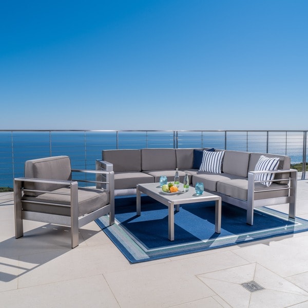 Cape Coral Outdoor Aluminum 5-piece Sofa Set with Optional Sunbrella Cushions by Christopher Knight Home