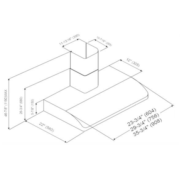 KOBE CHX2230SQBWM1 Brillia 30inch Wall Mount Range Hood, 3Speed, 680 CFM, LED Lights, Baffle