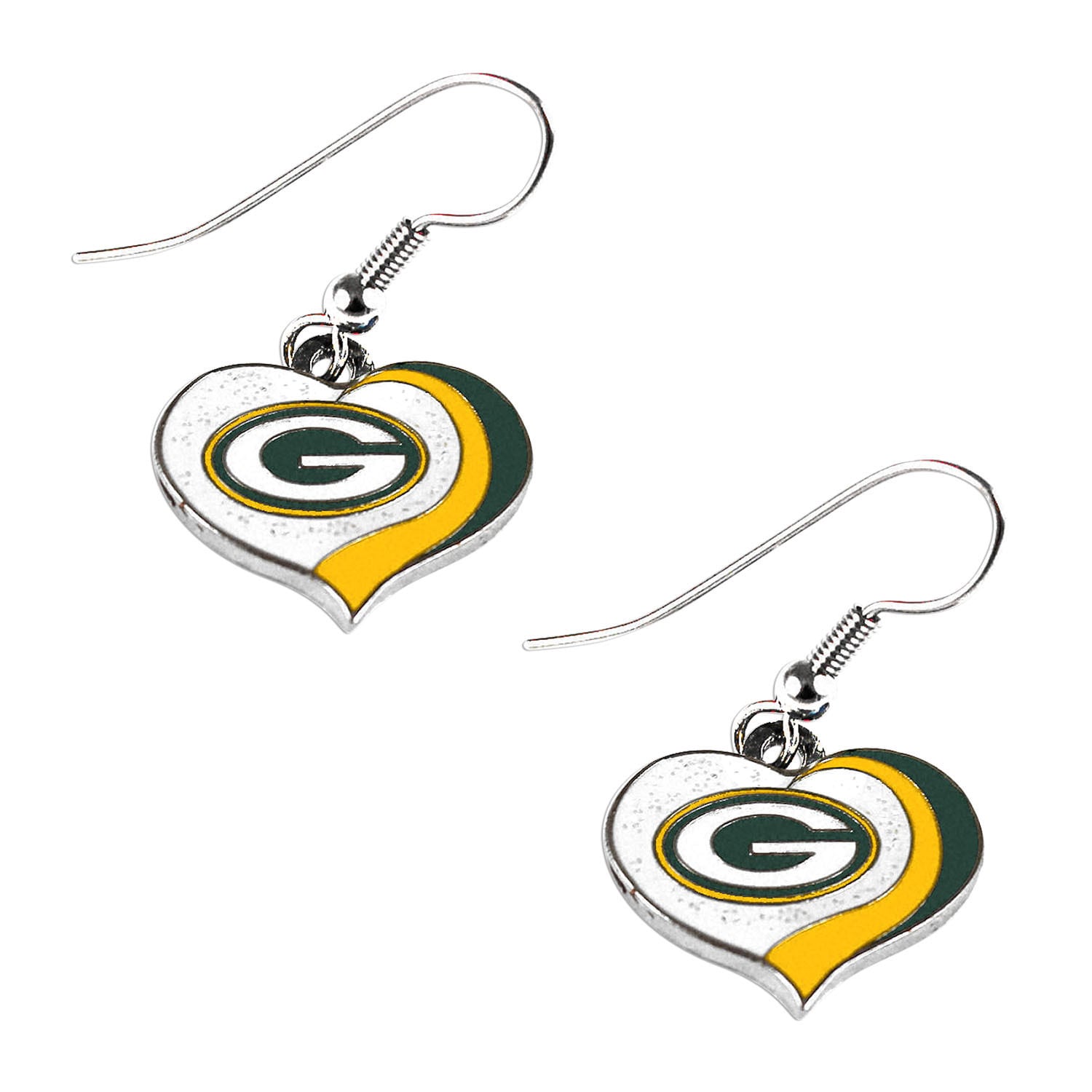 aminco Green Bay Packers Sports Team Logo Glitter Heart Necklace and Earring Set