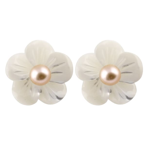 Shop 14k Yellow Gold Mother of Pearl Flower Stud Earrings (4-5mm) - On ...