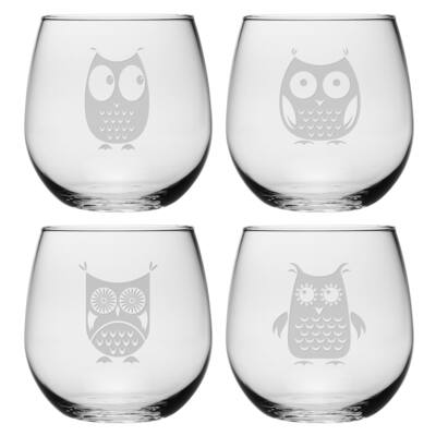 Owl Collection Stemless Wine Glass (Set of 4)