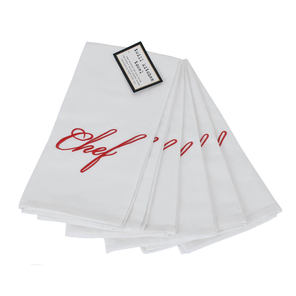 Elegant Embroidered Cotton Twill Chef Towels Set of 6