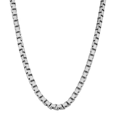 Fremada Rhodium Plated Sterling Silver 3.6-mm Box Chain Necklace (20 inches)
