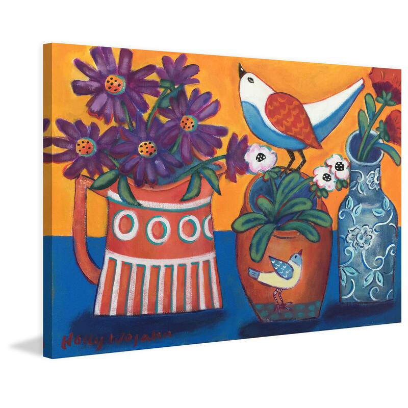 Marmont Hill - Orange and Blue Vases Painting Print on Canvas - Multi-Color