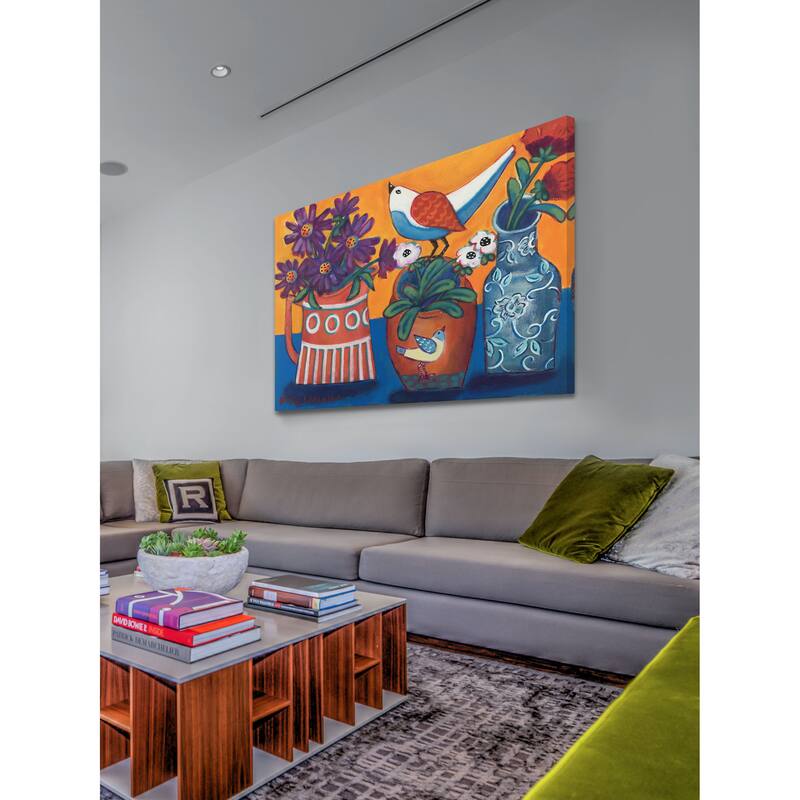 Marmont Hill - Orange and Blue Vases Painting Print on Canvas - Multi-Color