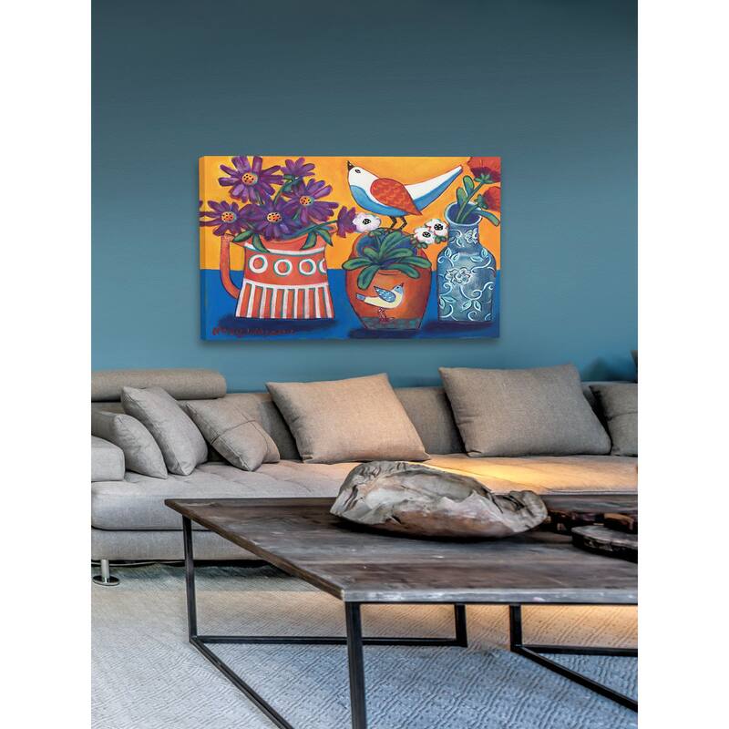 Marmont Hill - Orange and Blue Vases Painting Print on Canvas - Multi-Color
