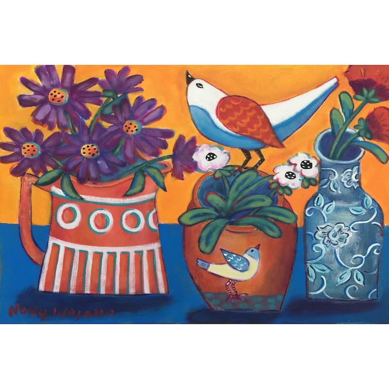 Marmont Hill - Orange and Blue Vases Painting Print on Canvas - Multi-Color