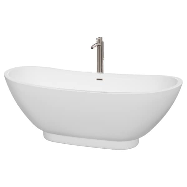 Wyndham Collection Clara 69 inch White Freestanding Soaking Bathtub