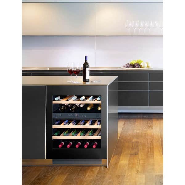 Liebherr Wugb 3400 Vinidor 24 Inch Wine Cabinet Two Temperature Zone With Black Glass Door And Touch To Tip Open