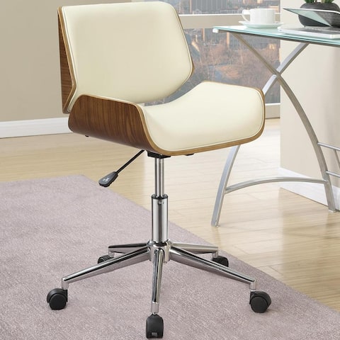 Adjustable Height Modern Curved Wood Upholstered Swivel Office Chair