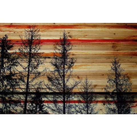 Parvez Taj - 'Trees Against Red Sky' Painting Print on Natural Pine Wood