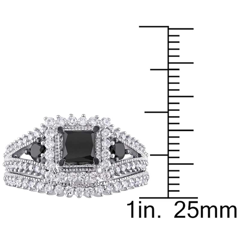 Miadora 10k White Gold 2ct TDW Black and White Diamond 3-stone Bridal Set