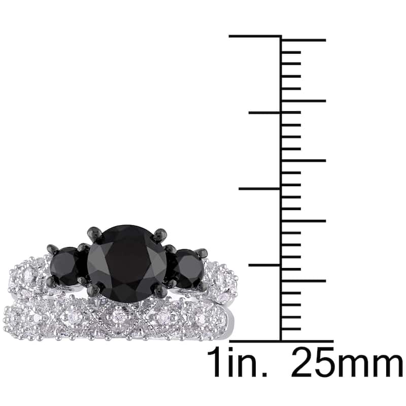 Miadora Signature Collection 10k White Gold 3ct TDW Black and White Diamond 3-stone Bridal Ring Set