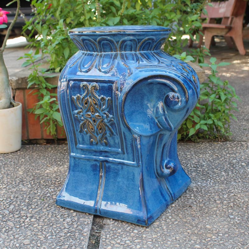Elephant Ceramic Garden Stool - Navy Blue