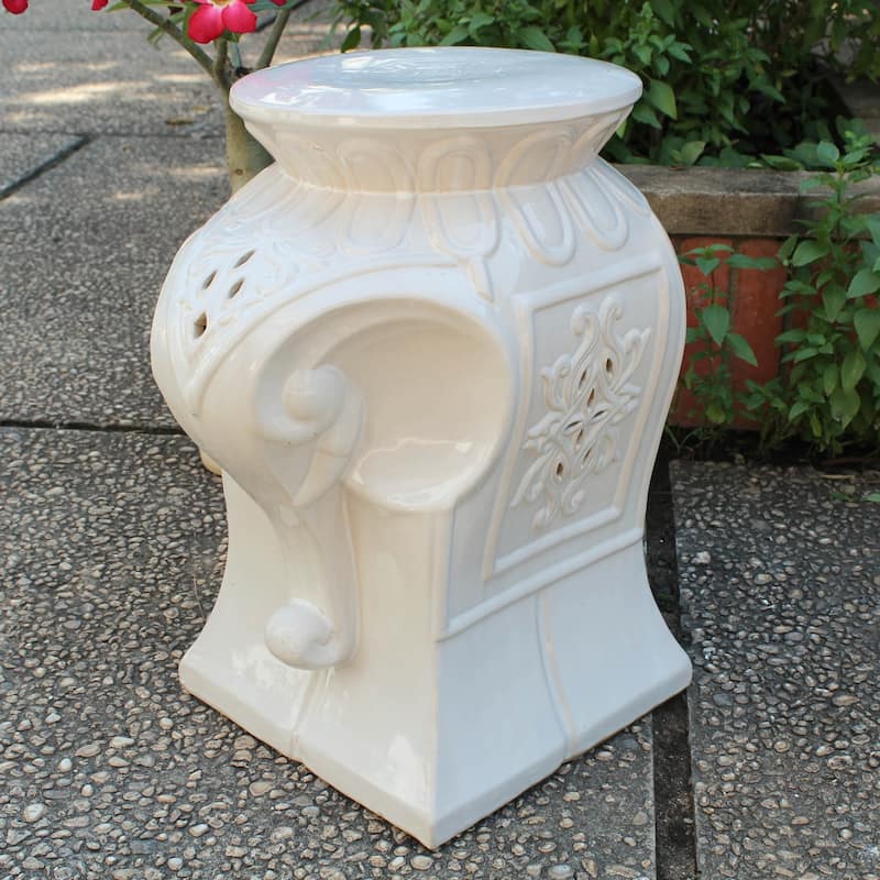 Elephant Ceramic Garden Stool - Antique White