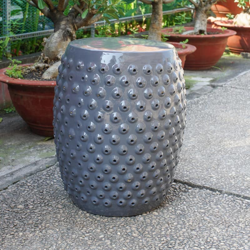 Drum Ceramic Garden Stool - Falling Grey