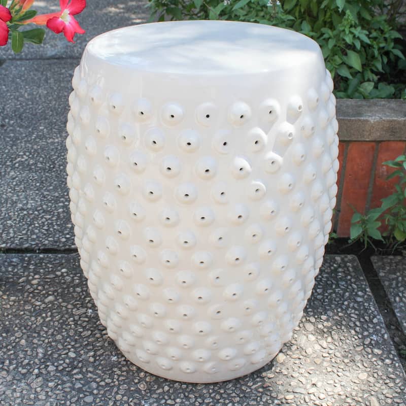 Drum Ceramic Garden Stool - Antique White