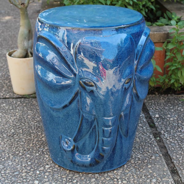 International Caravan Wild Elephant Drum Ceramic Garden Stool International Caravan Wild Elephant Drum Ceramic Garden Stool