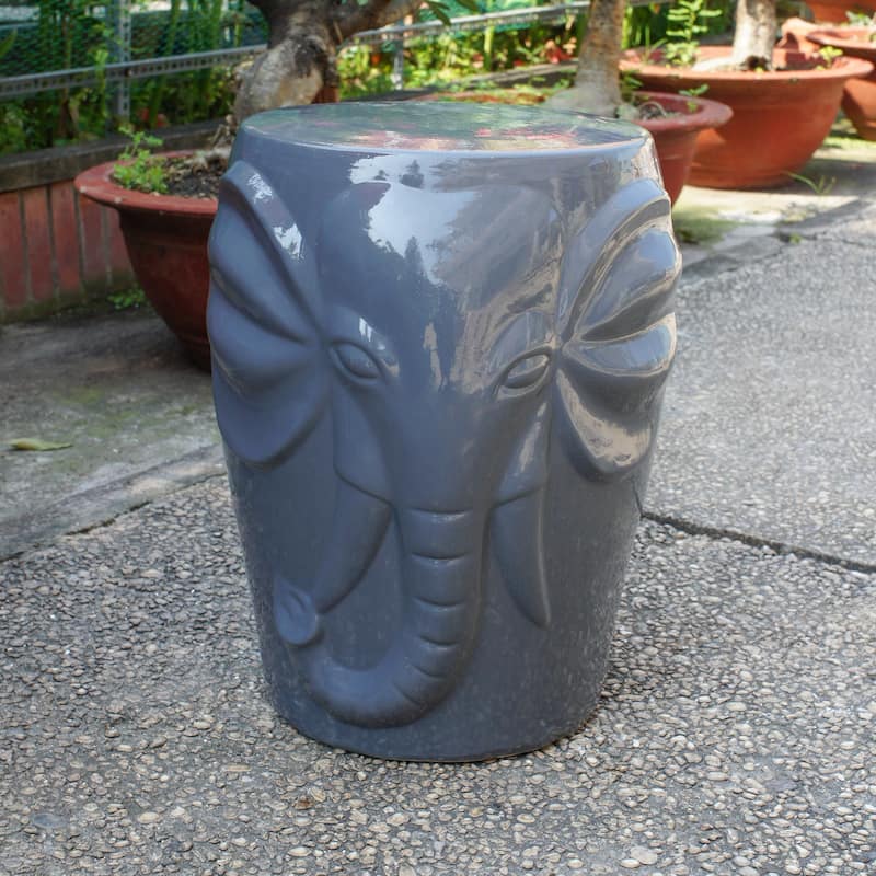 Wild Elephant Drum Ceramic Garden Stool - Falling Grey