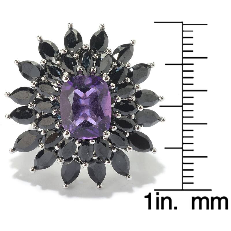 Sterling Silver Amethyst and Black Spinel Flower Ring