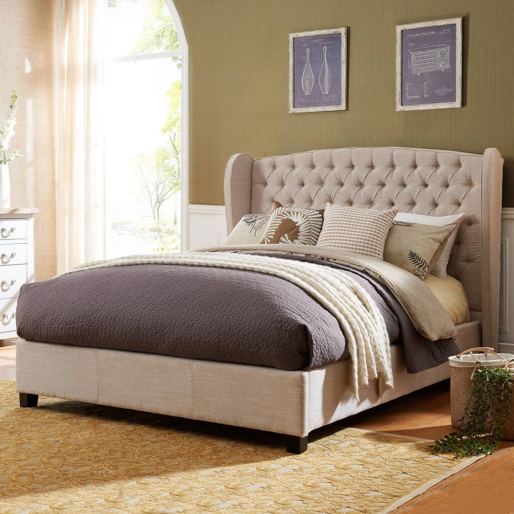 Alberta Tufted Fabric Wingback Queen Bed Set by Christopher Knight Home
