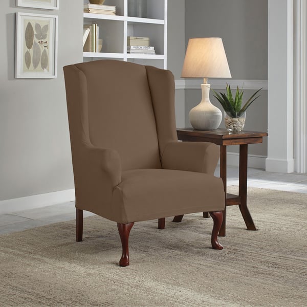 Shop Black Friday Deals On Tailor Fit Reversible Stretch Suede T Wingback Chair Slipcover Overstock 11104964