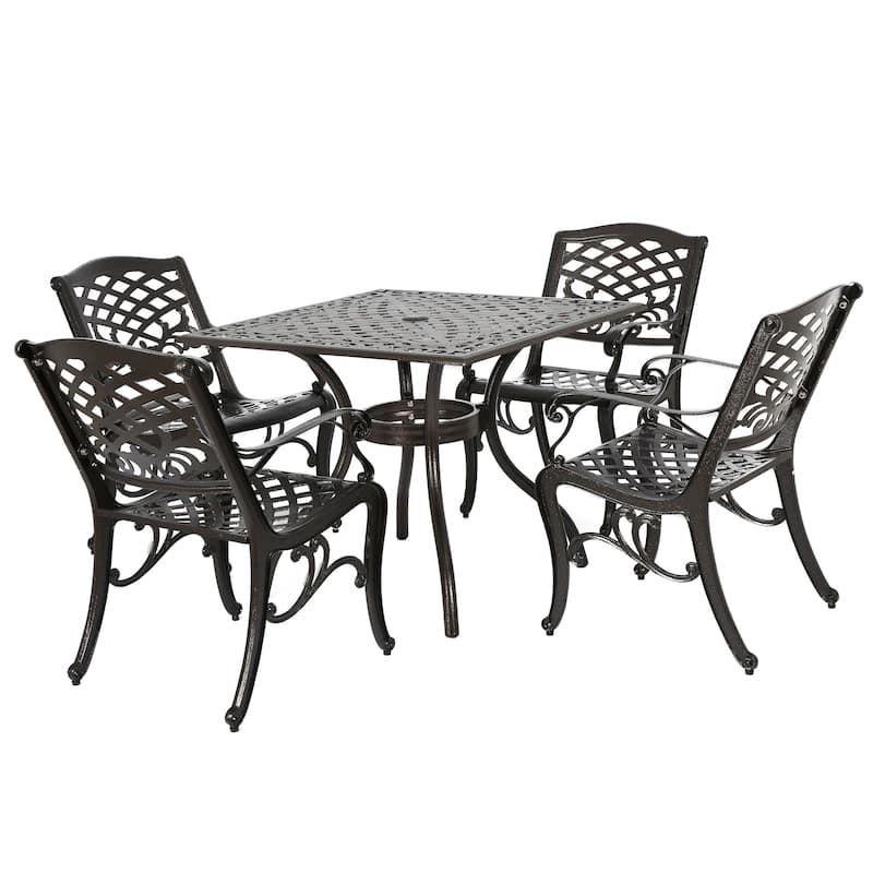 Outdoor Hallandale 5-piece Cast Aluminum Square Bronze Dining Set by Christopher Knight Home - Bronze