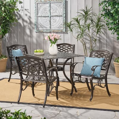 Outdoor Hallandale 5-piece Cast Aluminum Square Bronze Dining Set by Christopher Knight Home