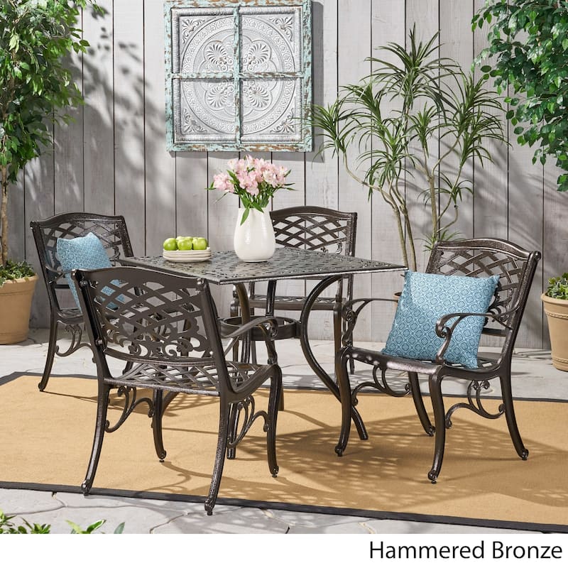 Outdoor Hallandale 5-piece Cast Aluminum Square Bronze Dining Set by Christopher Knight Home