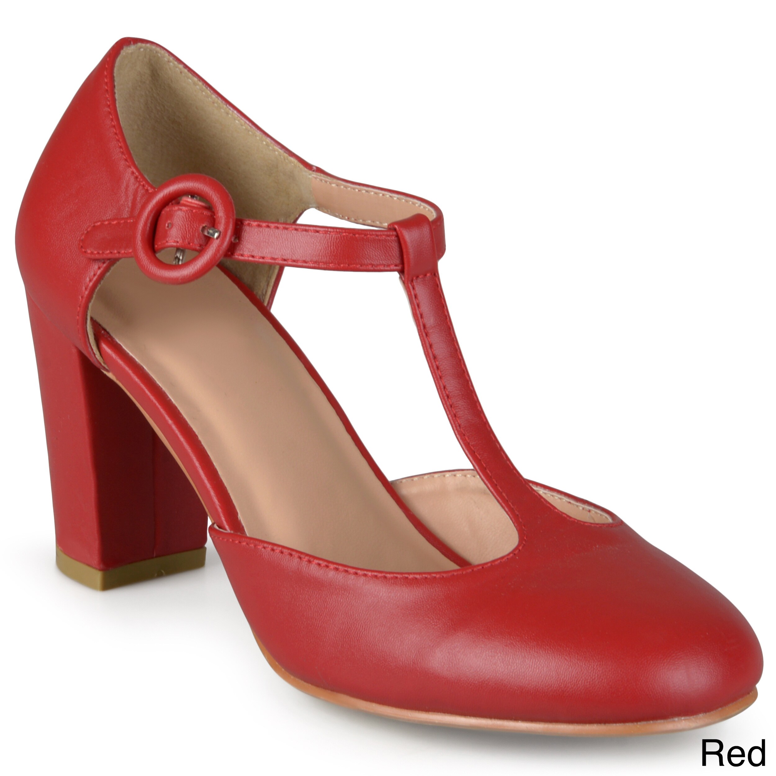 red t strap pumps